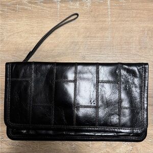 HOBO Black Patchwork Leather Wristlet Clutch